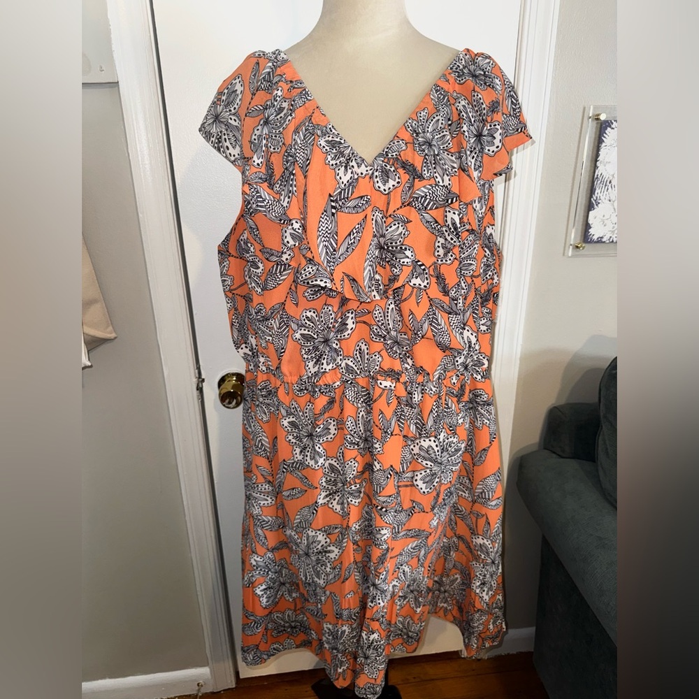Women’s orange tropical print dress by Loft